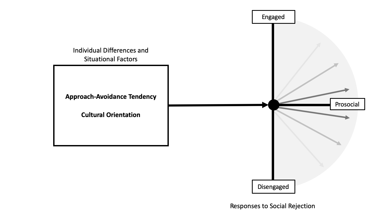 Representative individual differences and situational factors predicting prosocial engaged and disengaged responses. Only the prosocial dimension is depicted in this diagram for illustrative purposes. Approach-oriented tendencies and individualistic cultural backgrounds predict engaged prosocial responses. On the other hand, avoidance-oriented tendencies and collectivistic cultural backgrounds predict disengaged prosocial responses.